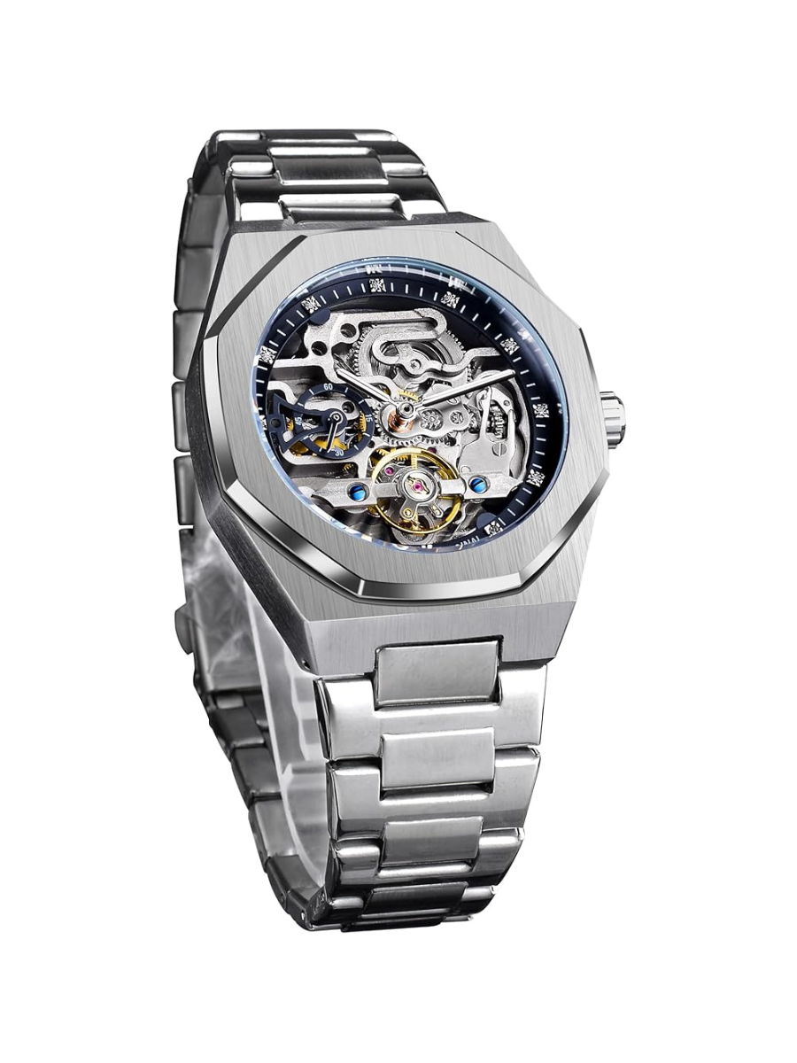 FORSINING Men's Automatic Mechanical Watch – Luminous Dial, Triple Sub-Dials, Stainless Steel Band
