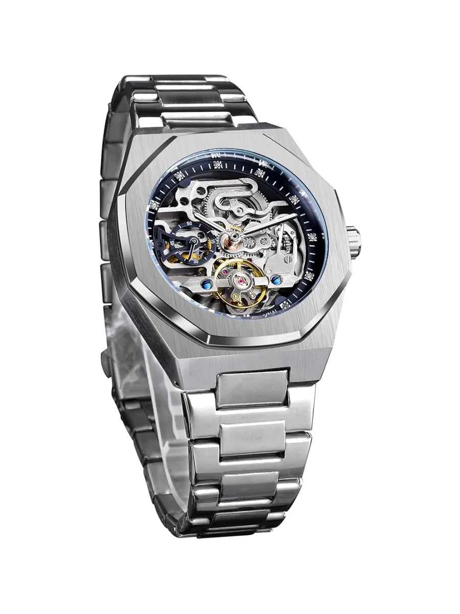 FORSINING Men's Automatic Mechanical Watch – Luminous Dial, Triple Sub-Dials, Stainless Steel Band