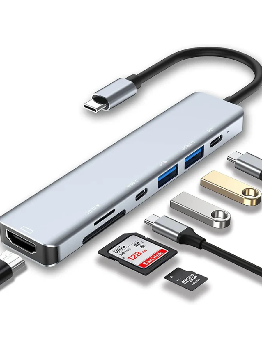 USB-C Hub 7-in-1 Multiport Adapter with 4K HDMI & Dual USB-A & SD/TF & PD Charging