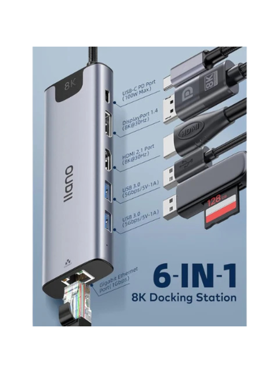 llano 6-in-1 USB-C Hub with 8K Display & Fast Charging