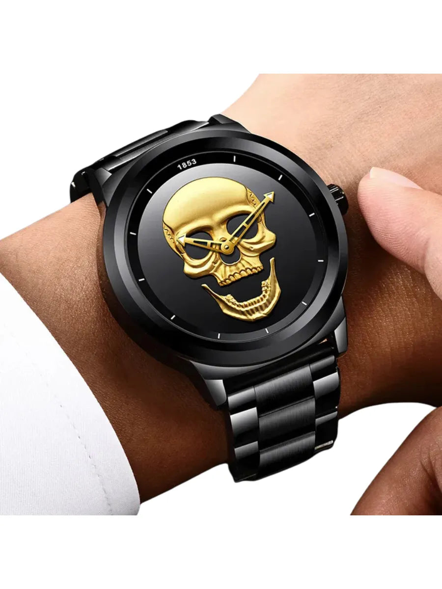 LIGE Skeleton Men's Watch – Top Brand Luxury 3D Skull Design, Full Steel, Waterproof Casual Timepiece