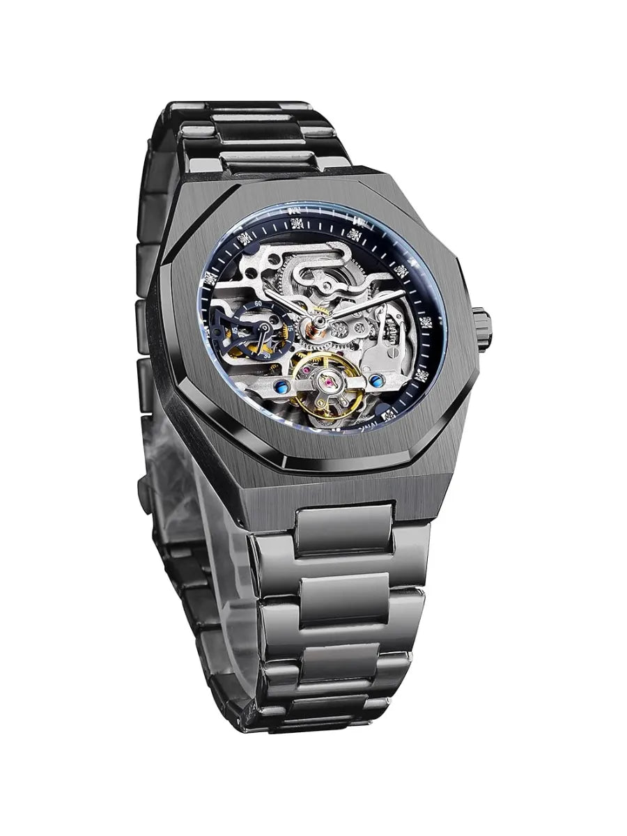 FORSINING Men's Automatic Mechanical Watch – Luminous Dial, Triple Sub-Dials, Stainless Steel Band