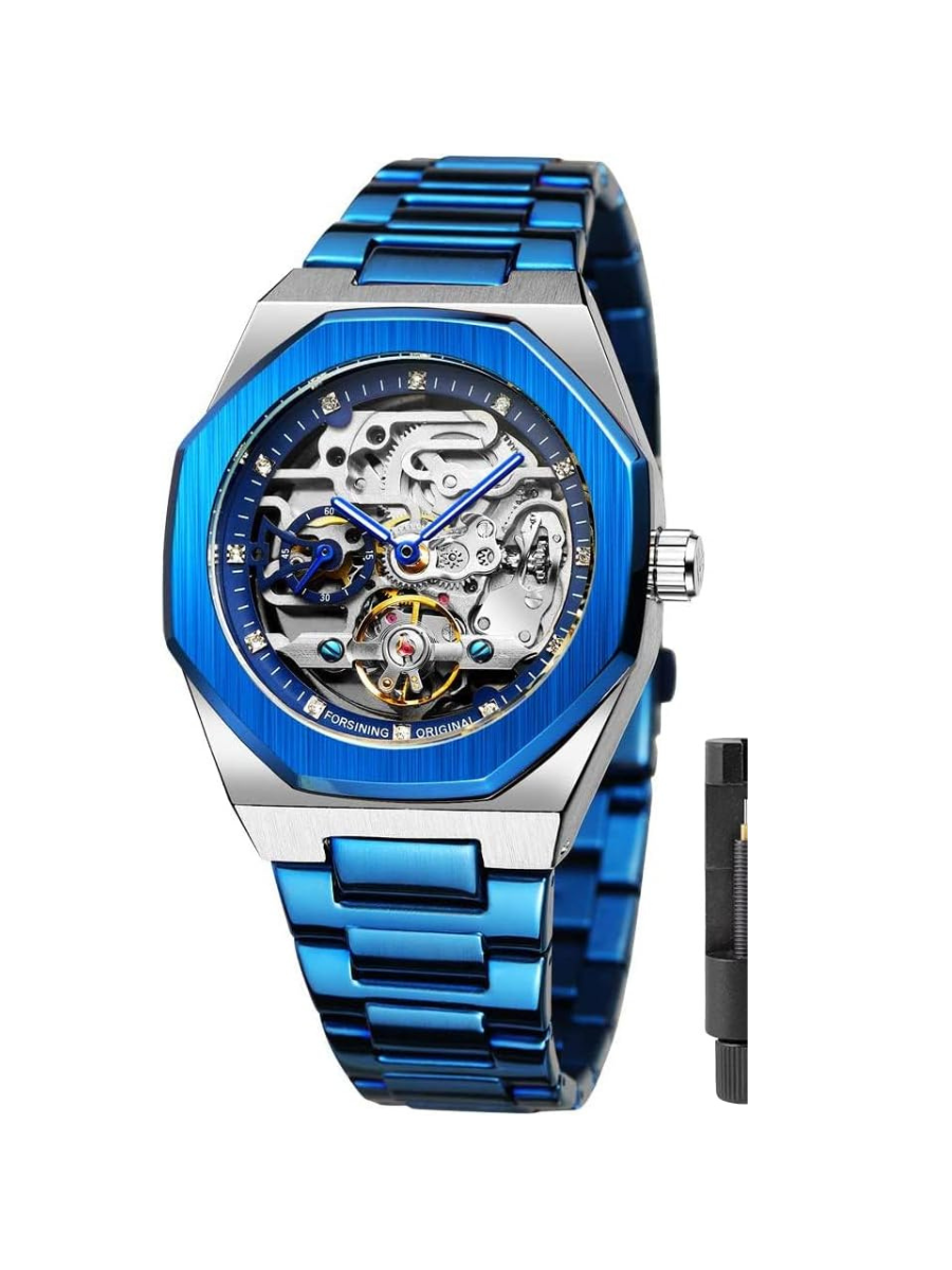FORSINING Men's Automatic Mechanical Watch – Luminous Dial, Triple Sub-Dials, Stainless Steel Band