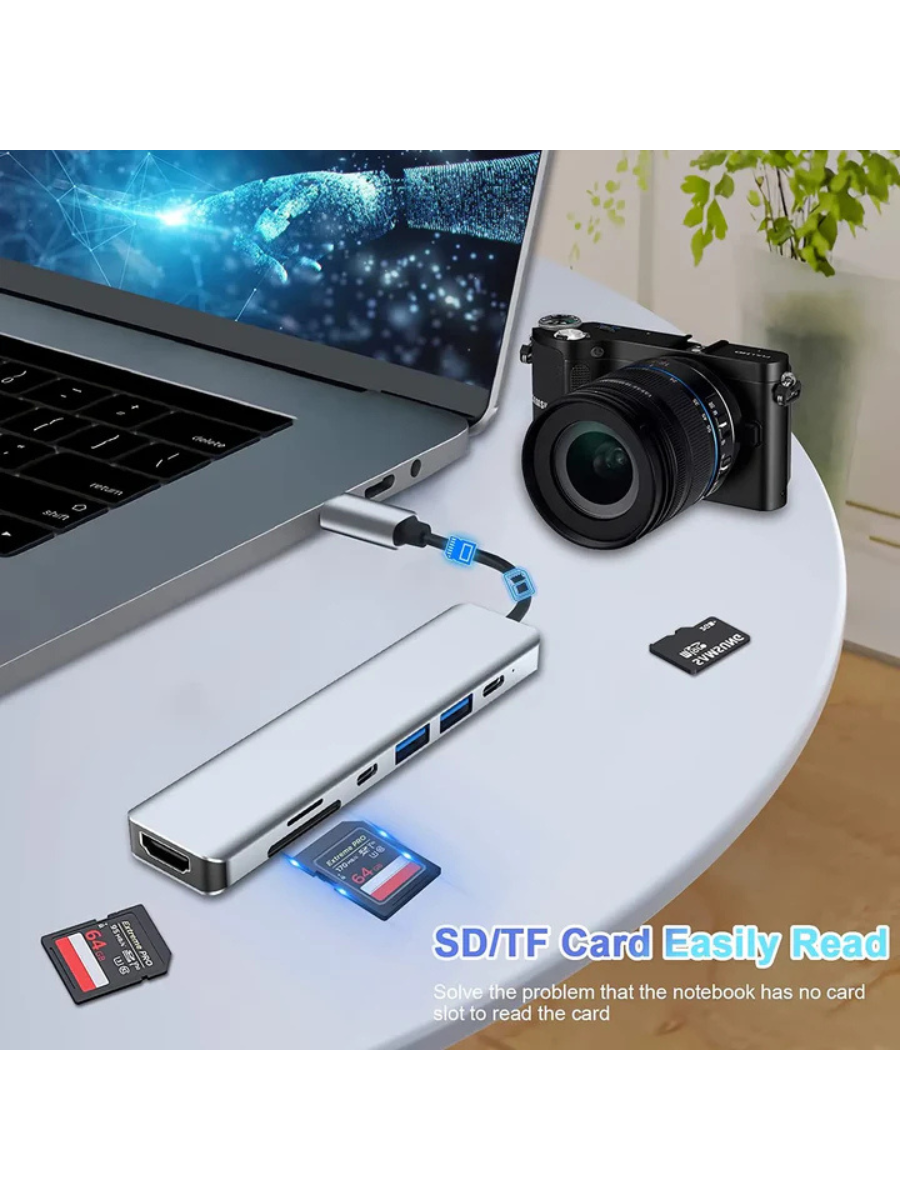 USB-C Hub 7-in-1 Multiport Adapter with 4K HDMI & Dual USB-A & SD/TF & PD Charging
