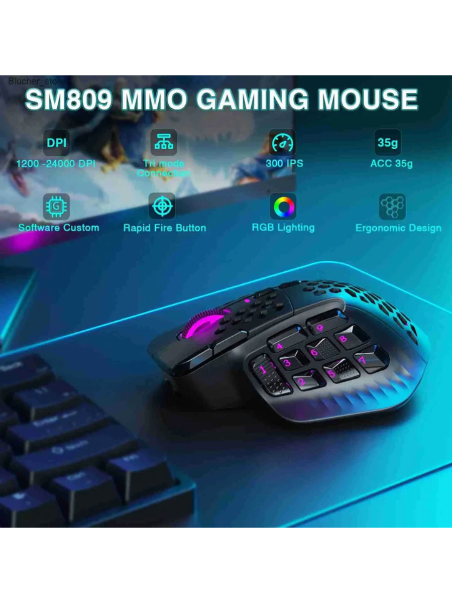 SOLAKAKA SM809 Pro RGB Wireless MMO Gaming Mouse