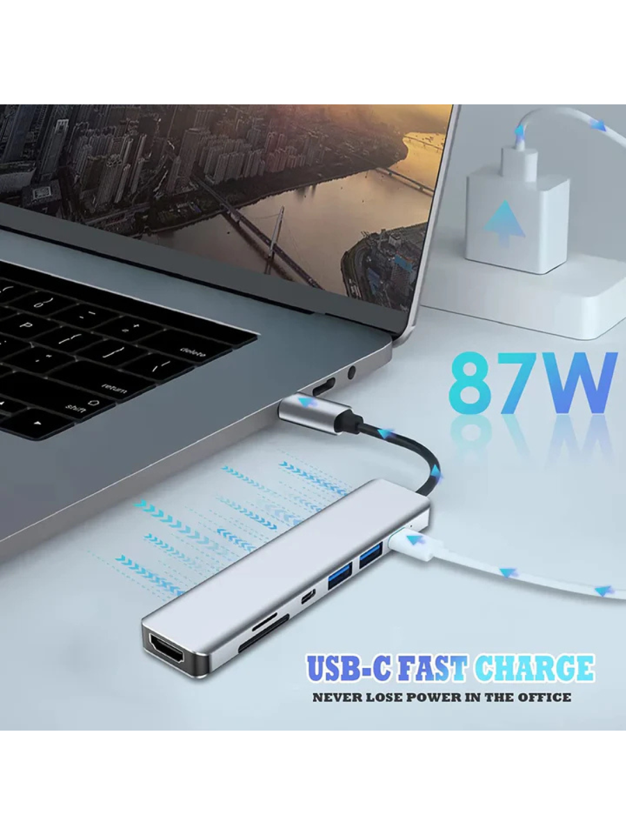 USB-C Hub 7-in-1 Multiport Adapter with 4K HDMI & Dual USB-A & SD/TF & PD Charging