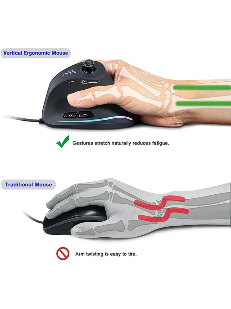 Seenda Ergo Pro Wired Vertical Gaming Mouse – RGB Illumination, Ergonomic Grip, Up to 10K DPI