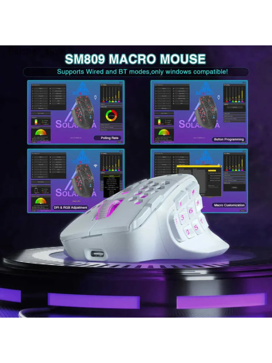 SOLAKAKA SM809 Pro RGB Wireless MMO Gaming Mouse
