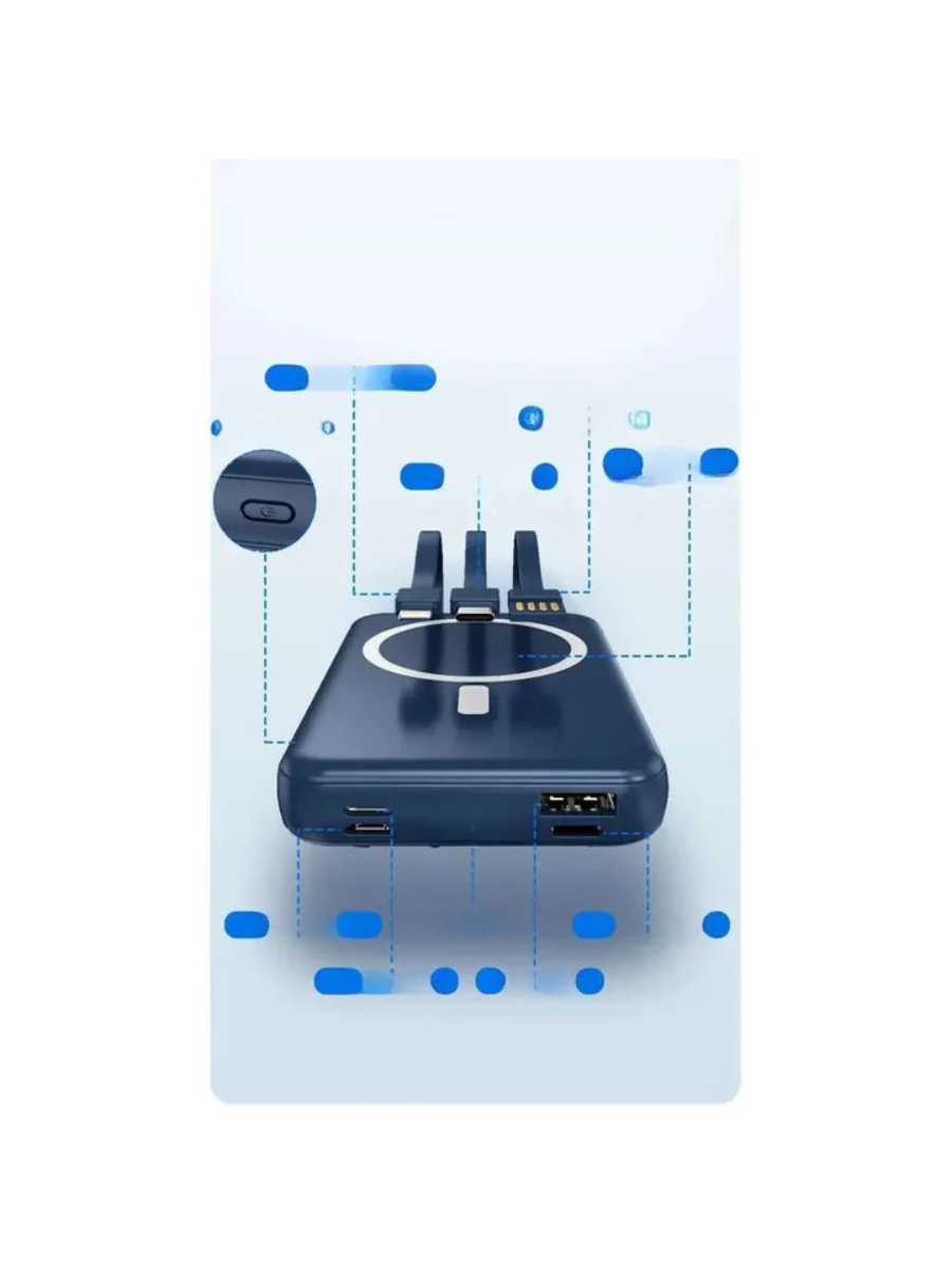 Mini Magnetic 10000mAh Power Bank with Built-in Cables | Fast PD 20W Portable Charger